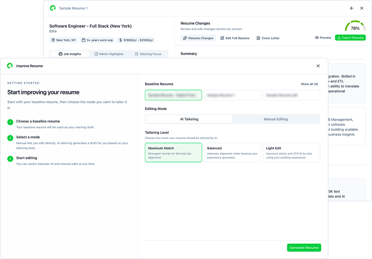 FrogHire AI resume builder generating ATS-optimized resumes
